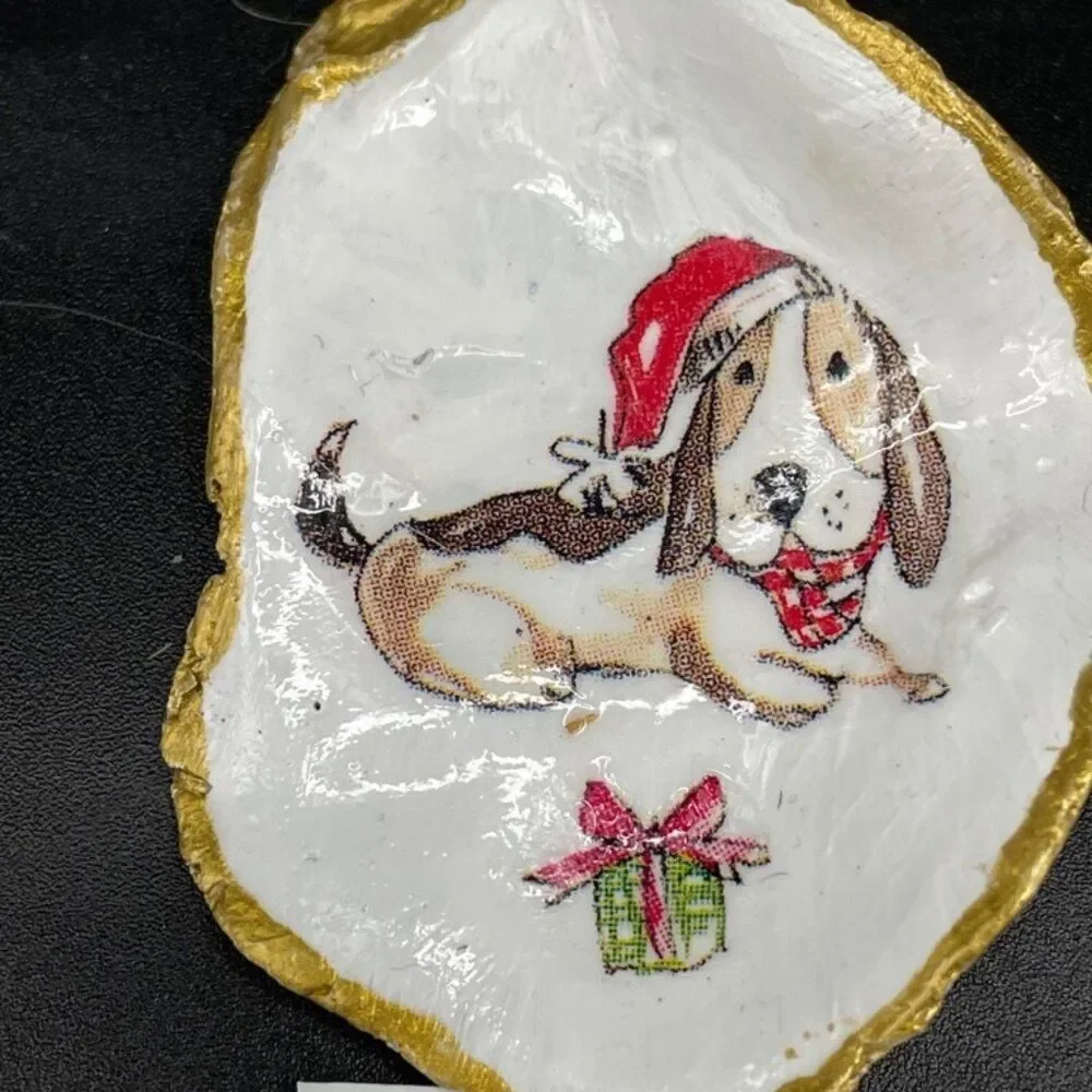 Decoupage Oyster Shell Decoupage Trinket Dish BASSET HOUND Dog